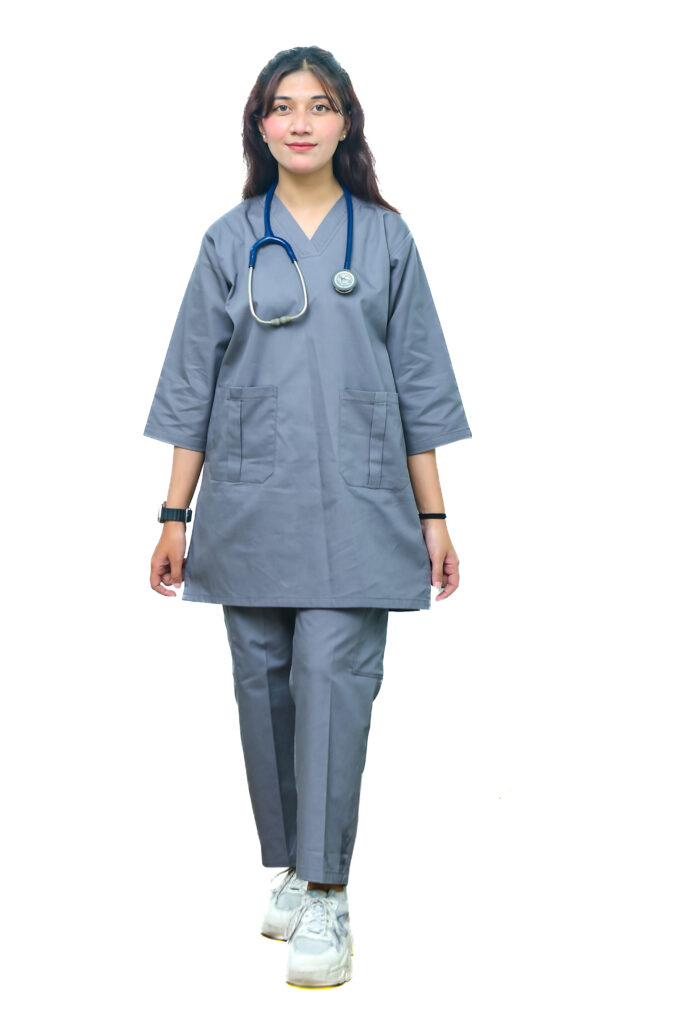 Grey Women's Medical Scrubs (Small, Medium, Large) – High-quality, durable, and comfortable scrubs perfect for healthcare professionals.